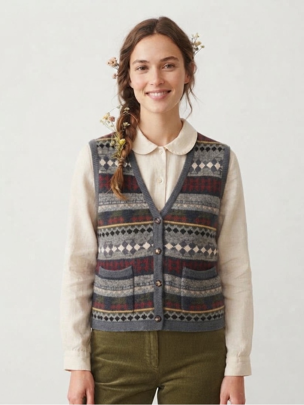 Vintage 100% Wool Grannycore Tribal Knit Sweater
Vest Goblincore Earthy Cottage
